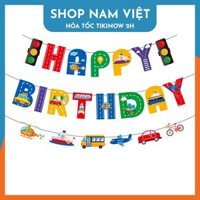 Bộ Dây Trang Trí Sinh Nhật Chữ Happy Birthday Thiết Kế Hoạt Hình - Giao thông