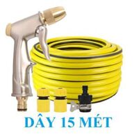 Bộ dây vòi xịt nước rửa xe, tưới cây đa năng, tăng áp 3 lần, loại 15m 206701-1 đầu đồng,cút,nối đen tặng đai - Vòi vang CU, vang15m