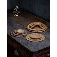 Bộ đế lót ly bằng mây đan mùa thu Việt Nam, thảm trà, giá đỡ tách, bộ trà, nồi sắt, thảm cách nhiệt, thảm ấm trà, giá đỡ ấm trà bằng đất sét tím