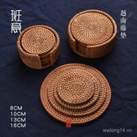 Bộ đế lót ly bằng mây Việt Nam thủ công Banyi, thảm ấm trà bằng gỗ mây, đế lót ly mây cũ Việt Nam, miễn phí vận chuyển