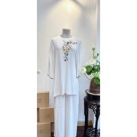 (BỒ ĐỀ TIỆM)Set phật tử- thêu hoa rua cổ và tay-chất vải linen (AVU)