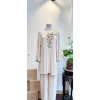 (BỒ ĐỀ TIỆM)Set phật tử- thêu hoa rua cổ và tay-chất vải linen (AVU)