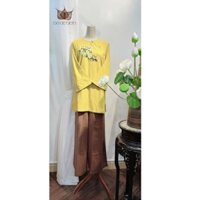 (BỒ ĐỀ TIỆM)Set phật tử- thêu hoa rua cổ và tay-chất vải linen (AVT)