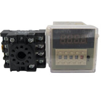 Bộ đếm 4 số tự động DH48J-08, DH48J-11, digital counter chân tròn điện 220VAC kèm đế PF083A,  PF113