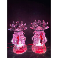 Bộ Đèn Bàn Thờ Sen Pha Lê Cao Cấp Nguyên Khối Phát Sáng Toàn Thân Cao 17cm Sử Dụng Mạch LED Cao Cấp [1728]