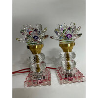 Bộ Đèn Bàn Thờ Sen Pha Lê Cao Cấp Nguyên Khối Phát Sáng Toàn Thân Cao 18cm Sử Dụng Mạch LED Cao Cấp [1888]