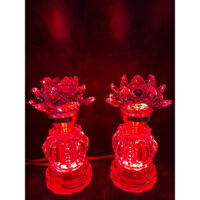 Bộ Đèn Bàn Thờ Sen Pha Lê Cao Cấp Nguyên Khối Phát Sáng Toàn Thân Cao 17cm Sử Dụng Mạch LED Cao Cấp [1714]