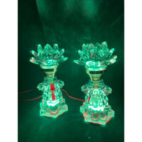 Bộ Đèn Bàn Thờ Sen Pha Lê Cao Cấp Nguyên Khối Phát Sáng Toàn Thân Cao 17cm Sử Dụng Mạch LED Cao Cấp [1712]