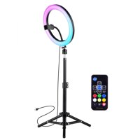 Bộ đèn chụp ảnh 10 inch LED Ring Light RGB 3000-6000K Có thể điều chỉnh độ sáng vô cấp với giá đỡ điện thoại chân máy từ xa