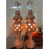 Bộ Đèn Để Bàn Thờ Bằng Gỗ Sồi Cao Cấp | Đèn Gỗ Công Giáo Cao Cấp