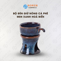 Bộ Đèn Giữ nóng Cà Phê - Bộ Đèn Đốt Tinh Dầu Men Xanh Hoả Biến -  Gốm Sứ Unika Bát Tràng