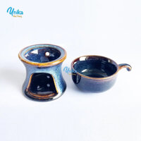 Bộ Đèn Giữ nóng, giữ ấm Cà Phê, đèn Đốt Tinh Dầu Men Xanh Hoả Biến - Gốm Sứ cao cấp Bát Tràng