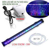 Bộ đèn LED đổi màu bể cá 55cm có đầu sủi bọt khí kèm máy sủi khí oxy