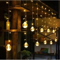 Bộ Đèn LED Trang Trí Treo Thả 12 Quả Cầu Pha Lê Trong Suốt 8 Chế Độ Chớp Nhiều Màu Đẹp