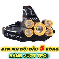 bộ Đèn pin đội đầu 5 bóng cực sáng kèm pin và nguồn sạc