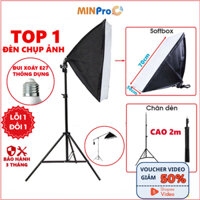 Bộ đèn studio chụp ảnh, đèn hắt sáng quay phim livestream, bóng đèn led siêu sáng chân cao 2m1 softbox 50x70cm - Minpro