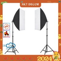 Bộ đèn studio chụp ảnh sản phẩm Sky Decor - Softbox 70x50cm, chân đèn 2m, bóng 100W, ánh sáng trắng