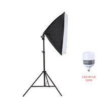 Bộ đèn studio chụp ảnh sản phẩm, quay phim, livestream chuyên nghiệp, bộ gồm chân đèn 2m kèm softbox 50x70cm, bóng đèn Led Bulb - Bóng 100w