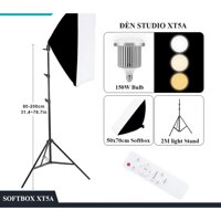 Bộ đèn studio XT5A có remote - Kèm Softbox 50x70cm, chân đèn 2m, bóng led Bulb 150W