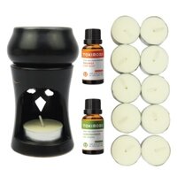 Bộ Đèn Xông Tinh Dầu TOKIMORI bằng nến, bao gồm: 2 chai tinh dầu Sả Chanh và Cam Ngọt, Nến Sáp khử mùi - làm thơm...