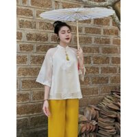 Bộ Đi Lễ Chùa, Pháp Phục Nữ Tơ Thêu Hoa Quỳnh Nổi Cổ Tàu Viền Ngọc Kèm Charm Cao Cấp 6 Màu S204