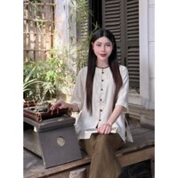 Bộ Đi Lễ Chùa, Pháp Phục Nữ Đũi Cổ Tròn Màu Viền 6 Cúc Bọc Cài Dọc Trơn Cao Cấp 3 Màu PT132
