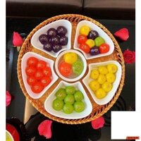 Bộ Đĩa 5 Cánh Hoa Đào Sứ Bát Tràng Kèm Khay Mây Siêu Đẹp,Bộ Bát Bánh Trôi Size To 33cm (tkht1) SP41232756