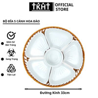 Bộ Đĩa 5 Cánh Hoa Đào Sứ Bát Tràng Kèm Khay Mây Siêu Đẹp,Bộ Bát Bánh Trôi Size To 33cm (tkht1) SP41232756