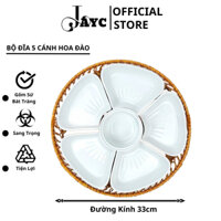 Bộ Đĩa 5 Cánh Hoa Đào Sứ Bát Tràng Kèm Khay Mây Siêu Đẹp Khay Hình Hoa Mai Gồm 6 Khay 33cm Jayc SP41232756