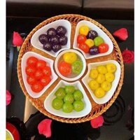 Bộ đĩa 5 cánh hoa kèm khay mây