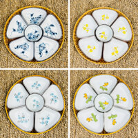 Bộ Đĩa 5 Cánh Hoa Mai Loại 1 Kèm Khay Mây Đựng Đồ Ăn Bánh Trôi Bánh Chay, Khay Mứt Kẹo Gốm Sứ Bát Tràng