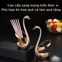 Bộ dĩa ăn hoa quả inox cao cấp đế thiên nga nghệ thuật sang trọng, nĩa ăn trái cây kháng khuẩn tỉ mỉ từng chi tiết SSGP