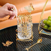 Bộ dĩa ăn hoa quả inox mạ vàng hình bướm siêu sang chảnh