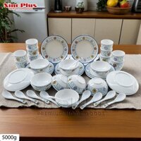 Bộ Đĩa, Chén, Muỗng [10 món] hình Hoa Cúc Nine Plus - Melamine A5 Khó Bể - Dùng cho nhà hàng, quán ăn
