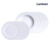Bộ đĩa (dĩa) thủy tinh Luminarc Everyday 12 chi tiết EV12H, dùng lò vi sóng, máy rửa bát