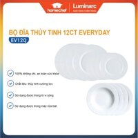 Bộ đĩa (dĩa) thủy tinh Luminarc Everyday 12 chi tiết EV12Q, dùng lò vi sóng, máy rửa bát | Hàng chính hãng