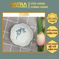 Bộ đĩa gia vị sứ, bát mắm, chén nước chấm Bát Tràng cao cấp vẽ sen xanh - Bat châm hoa