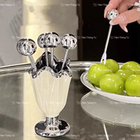 Bộ Dĩa / Nĩa Trái Cây Kèm Hũ Đựng Hình Chiếc Ly Bằng Gốm Cao Cấp