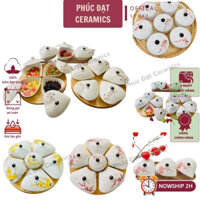 Bộ đĩa sứ khay mứt 3 cánh 5 cánh đẹp đựng bánh kẹo mứt tết thức ăn vẽ hoa - Gốm Phúc Đạt Bát tràng