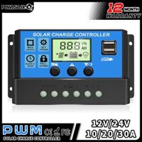 Bộ điều khiển sạc năng lượng mặt trời POWLSOJX 10A 20A 30A Bộ điều chỉnh thông minh 12V / 24V với cài đặt hẹn giờ cổng USB 5V BẬT / Tắt giờ