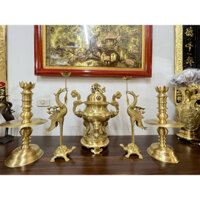 Bộ Đỉnh Đồng lư thờ bằng đồng nguyên chất cao 55cm nặng 23kg