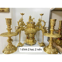 Bộ Đỉnh Đồng lư thờ bằng đồng thau bộ tam sự ngũ sự đỉnh hạc nến cao 60cm