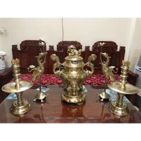 Bộ Đỉnh Ngũ Sự Đồng Vàng Cattut Mộc Cao 60p