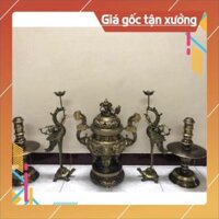 Bộ đỉnh rồng ngũ sự song long hàng đúc thủ công cao 55cm, bộ đỉnh nến hạc, bộ lư hương chân đèn hạc, đỉnh đồng thờ cúng.