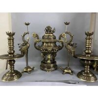 Bộ đỉnh thờ  1lư thờ rồng ngũ sự song long hàng đúc thủ công 50cm. Bộ đồ thờ đỉnh đồng thờ cúng cao 50cm.