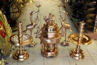 Bộ đỉnh thờ bát quái dơi phúc ngũ sự 60cm đồng đỏ