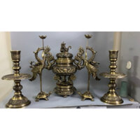 Bộ đỉnh thờ lư hương bằng đồng cao 60cm. Tam sự ngũ sự đỉnh hạc nến bằng đồng