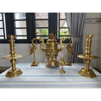 Bộ đỉnh thờ lư thờ cattut rồng ngũ sự song long hàng đúc thủ công 50cm. Bộ đồ thờ đỉnh đồng thờ cúng cao 50cm.