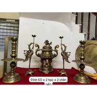 Bộ đỉnh thờ lư thờ rồng ngũ sự song long hàng đúc thủ công 50cm . Bộ đồ thờ đỉnh đồng thờ cúng cao cấp