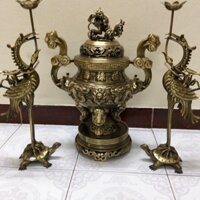 Bộ đỉnh thờ lư thờ rồng phượng cao 50cm hàng đúc thủ công. Bộ tam sự đỉnh hạc